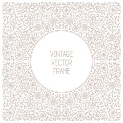 Vector vintage floral frame on white background in mono thin line style