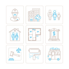 Set of vector real estate icons and concepts in mono thin line style