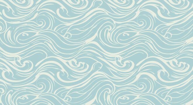 Seamless vector pattern of stylized ocean waves in light blue and white hues