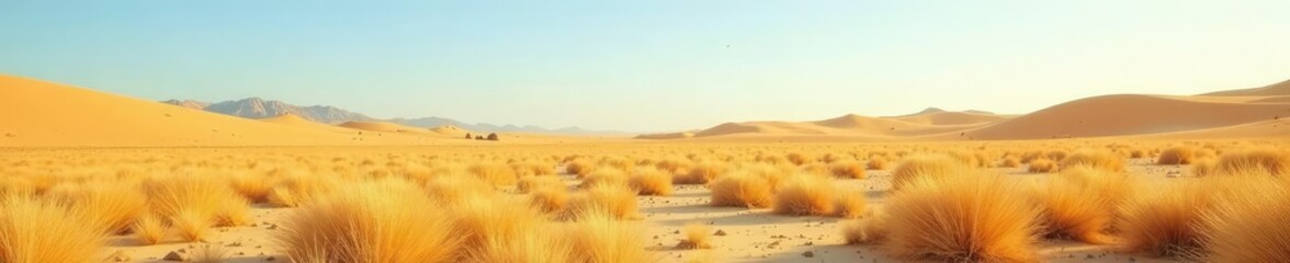 Fototapeta premium Desolate landscape with dry yellow straw grass background, earthy, desert