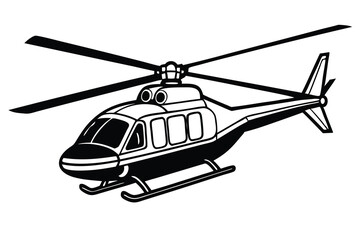 Black Hawk style helicopter silhouette in black isolated on white background