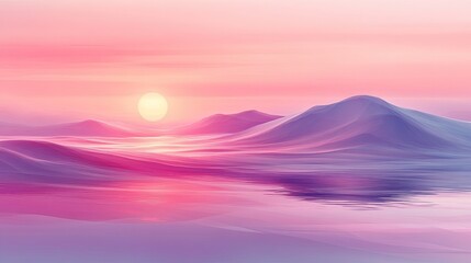 Fototapeta premium Pink sunset over calm misty mountains; serene landscape; ideal for travel or meditation