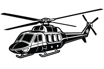 Black Hawk style helicopter silhouette in black isolated on white background