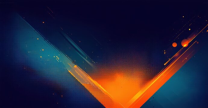 Dynamic high contrast geometric background bold orange transitioning deep midnight blue smooth grainy noise glowing layered depth bright colorful design
