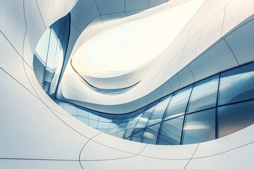 Abstract Futuristic Architectural Design with Fluid Lines and Glass Reflections