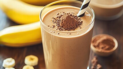 energizing cacao and maca powder smoothie with banana and almond milk
