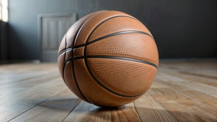 Obraz premium Close-up of basketball resting on wooden floor in indoor space