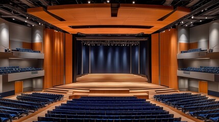 contemporary concert hall with exceptional acoustics, sleek architectural lines, and spacious interiors to enhance the overall performance experience.