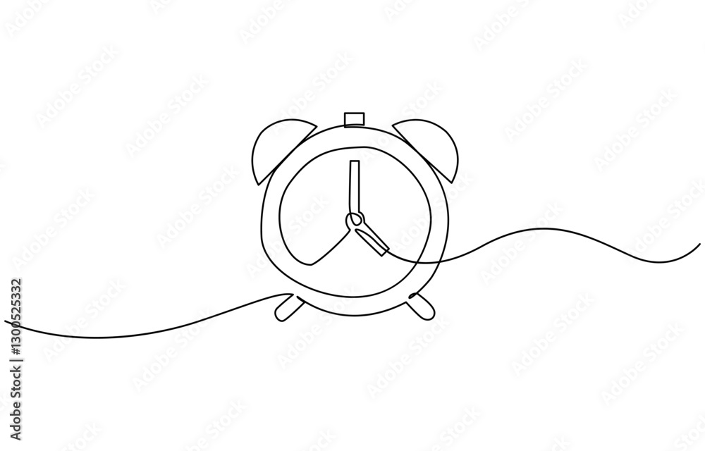 Poster Alarm clock continuous one line drawing, Continuous line drawing of alarm clock. One line of alarm clock. Alarm clock continuous line art. Editable outline.