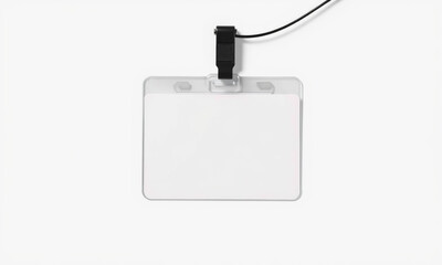 Fototapeta premium blank badge holder with lanyard, ideal for identification purposes, showcasing clean design and versatility for various events