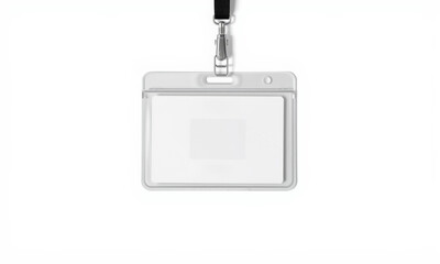 Clear badge holder with lanyard, ideal for identification and access control. This mockup showcases simple design suitable for various professional settings