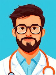 Obraz premium Cartoon doctor with glasses and a stethoscope against a blue background