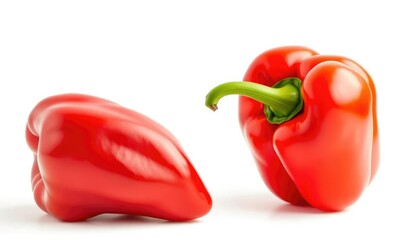 Single vibrant red bell pepper isolated on pure white background, vegetable photography, clipart