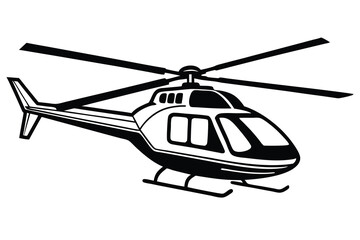 Black isolated silhouette of helicopter on white background