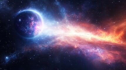 deep-space inspired holographic background, where cosmic waves of light shift across a metallic void