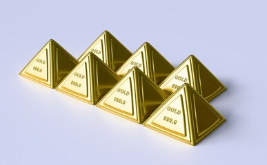 3d render triangle shape goldbar isolated on white