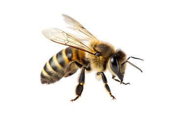 Close-Up of Yellow and Black Bee with Translucent Wings Isolated on Transparent Background PNG