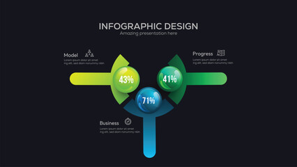 Business 3 option infographic presentation vector 3D colorful balls illustration. Creative concept with 3 steps. Can be used for workflow layout, diagram, banner, web design. Vector illustration