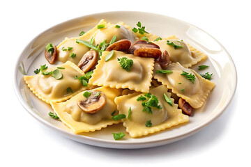 delicious plate of mushroom ravioli image isolated on white