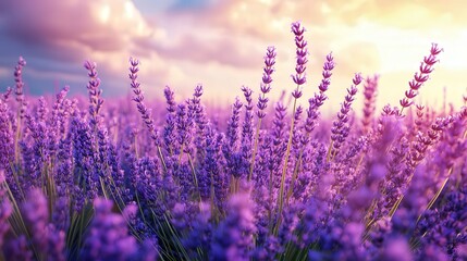 Fototapeta premium field of lavender swaying under the soft spring wind