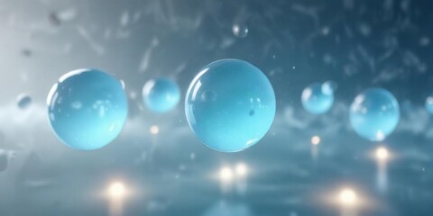 Softly glowing luminescent orbs float in the air amidst a light blue abstract background,  otherworldly,  haunting