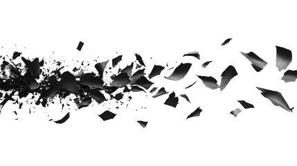 Fototapeta premium Charred paper scraps scattered on white background