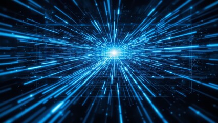 Naklejka premium Dynamic Blue Light Rays Creating an Abstract Futuristic Background Effect