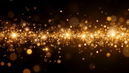 Fototapeta premium Shimmering Gold Glitter Sparks on Black Background for Festive Celebrations