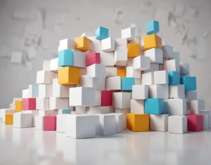 Colorful white cube boxes scattered on a neutral background, with empty space around them ,  abstract shapes,  minimalist aesthetic,  modern wallpaper