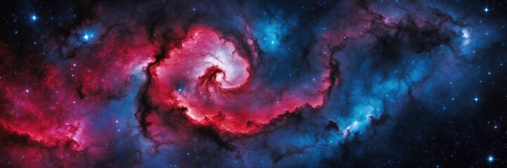 Fototapeta premium Cosmic Cloud Formation. Spiral Nebula's Red and Blue Galactic Splendor