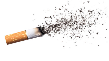 Cigarette ash flying isolated on white background