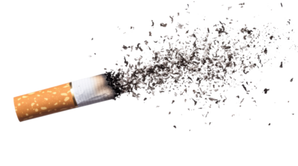 Cigarette ash flying isolated on white background