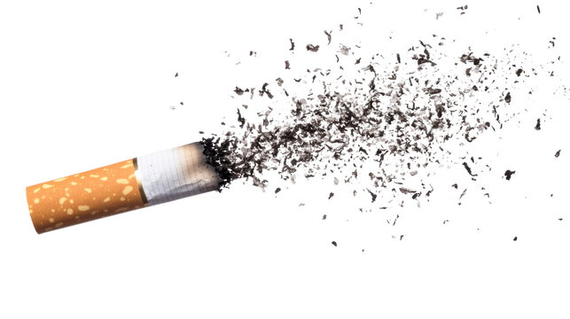 Cigarette ash flying isolated on white background