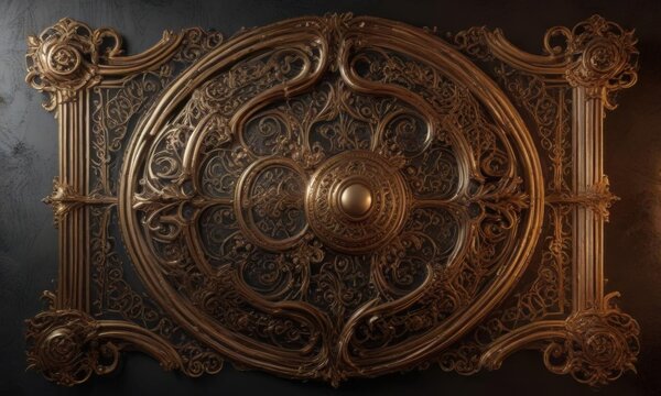 Dark gold wall ornament texture with intricate patterns and mysterious glow ,  metallic,  luxury,  ornate