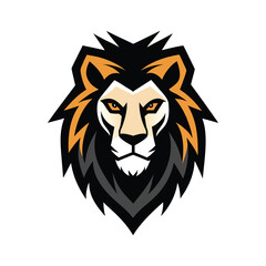 Bold and symmetrical lion head with white background