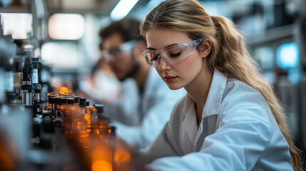 Innovative engineers in high tech lab, focused on experiments and research. Their dedication drives advancements in technology and science