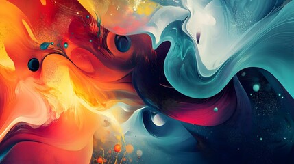 A stunning digital artwork featuring vibrant colors and intricate abstract patterns, blending geometric shapes and fluid designs in a dynamic composition that bursts with energy and creativity