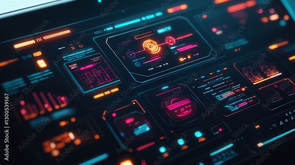 Fototapete futuristic survey panel with a dark aesthetic, glowing ui elements, and smooth user interactions