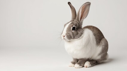 Obraz premium Charming Gray Rabbit. Captivating Portrait of Domestic Pet on Clean Background