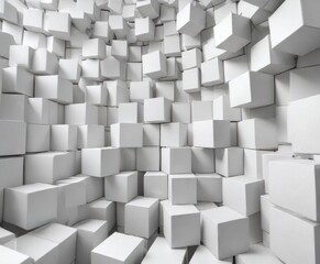 Fototapeta premium Randomly shifted white cube boxes fill the background , banner, white, background