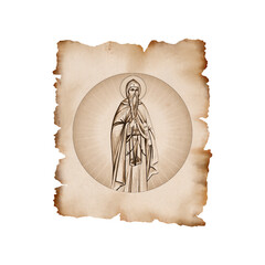 Saint Prochor Pecersky. Vintage religious parchment in Byzantine style isolated