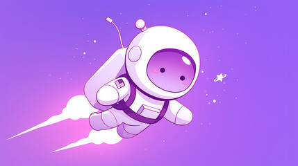 Cute cartoon astronaut flying through colorful space with stars in the background, representing adventure