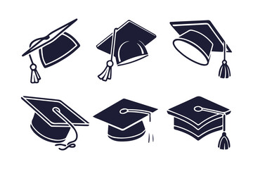 Graduation cap and diploma icon set for education and academic achievement vector illustration