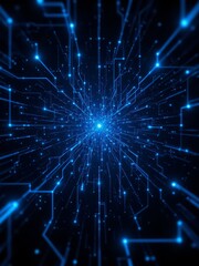 Obraz premium Futuristic Digital Network with Blue Lines and Points on Dark Background