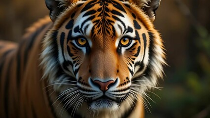 Fototapeta premium Fierce Elegance: A Close-Up Portrait of a Tiger’s Striking Features