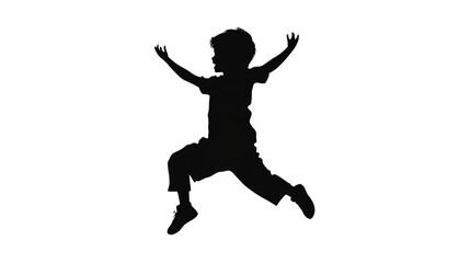 A child silhouette jumping isolated on transparent background
