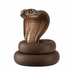 Fototapeta premium Intricately Carved Wooden Cobra Snake Sculpture with Extended Tongue.
