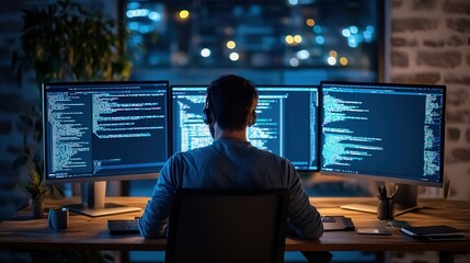 IT developer is working online, coding new software updates.