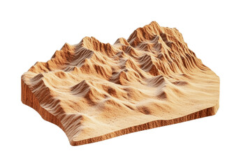 Detailed topographic model of mountains showcasing natural elevations and contours for educational purposes and design projects, cut out