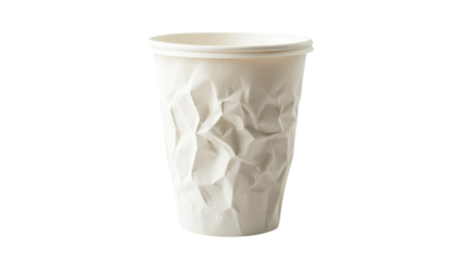 Crumpled white plastic cup isolated on white background
